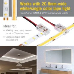 SureLock Pro 2 Pin LED Strip Light Tape To Wire T Corner Connectors 5 SureLock Pro 2 Pin LED Strip Light Tape To Wire T Corner Connectors -Led accessories Shop 2C Wire to Tape T and Corner Connector compatibility