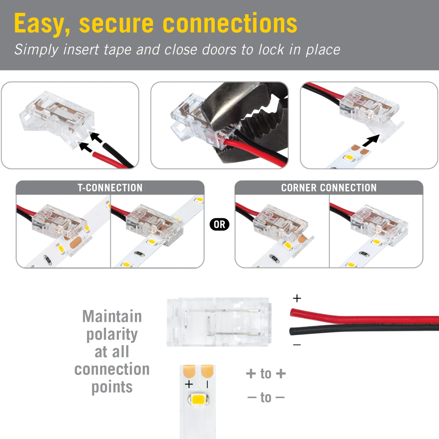 SureLock Pro 2 Pin LED Strip Light Tape To Wire T Corner Connectors 2 SureLock Pro 2 Pin LED Strip Light Tape To Wire T Corner Connectors - Image 2