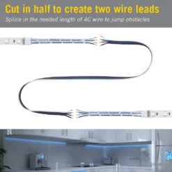 SureLock 4 Pin RGB LED Strip Light Wire Lead Connectors -Led accessories Shop 4C SureLock 8in Tape to Tape Connector cut in half