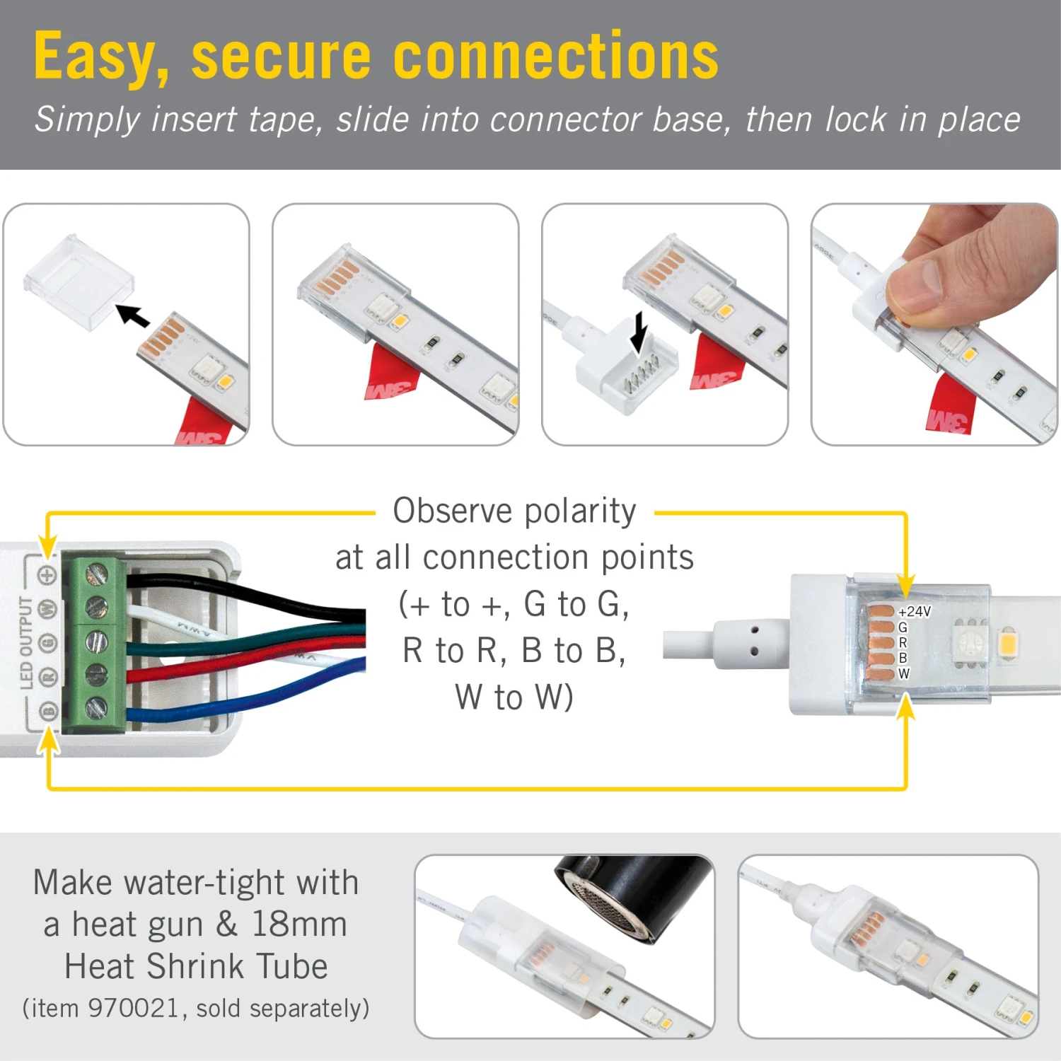 5 Pin IP67 Outdoor LED Strip Light RGB+W 12 In Wire Lead Connector 2 5 Pin IP67 Outdoor LED Strip Light RGB+W 12 In Wire Lead Connector - Image 2
