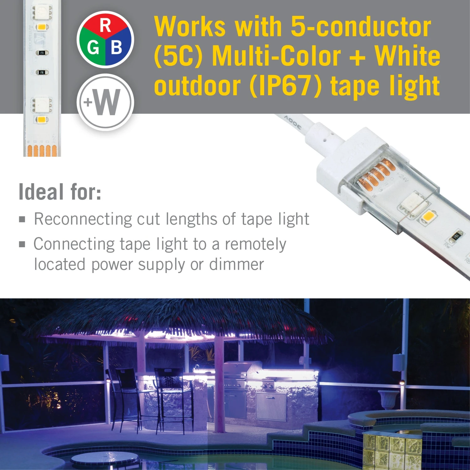 5 Pin IP67 Outdoor LED Strip Light RGB+W 12 In Wire Lead Connector 3 5 Pin IP67 Outdoor LED Strip Light RGB+W 12 In Wire Lead Connector - Image 3