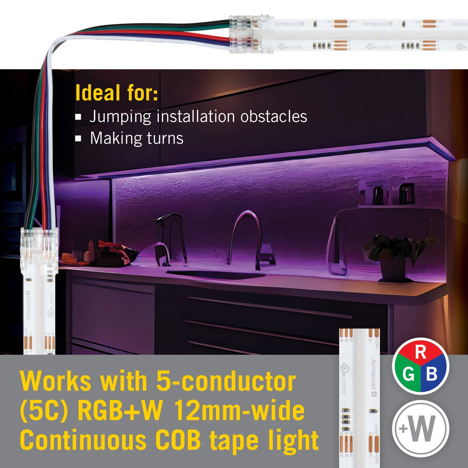 5 Pin COB RGB+W 6" Tape To Tape LED Strip Light Connectors 2 5 Pin COB RGB+W 6" Tape To Tape LED Strip Light Connectors - Image 2