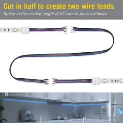 5 Pin RGB+W LED Strip Light 6 In Tape To Tape Connector -Led accessories Shop 5C 6in Tape to Tape Snap Connector 5pk 790620 cut in half