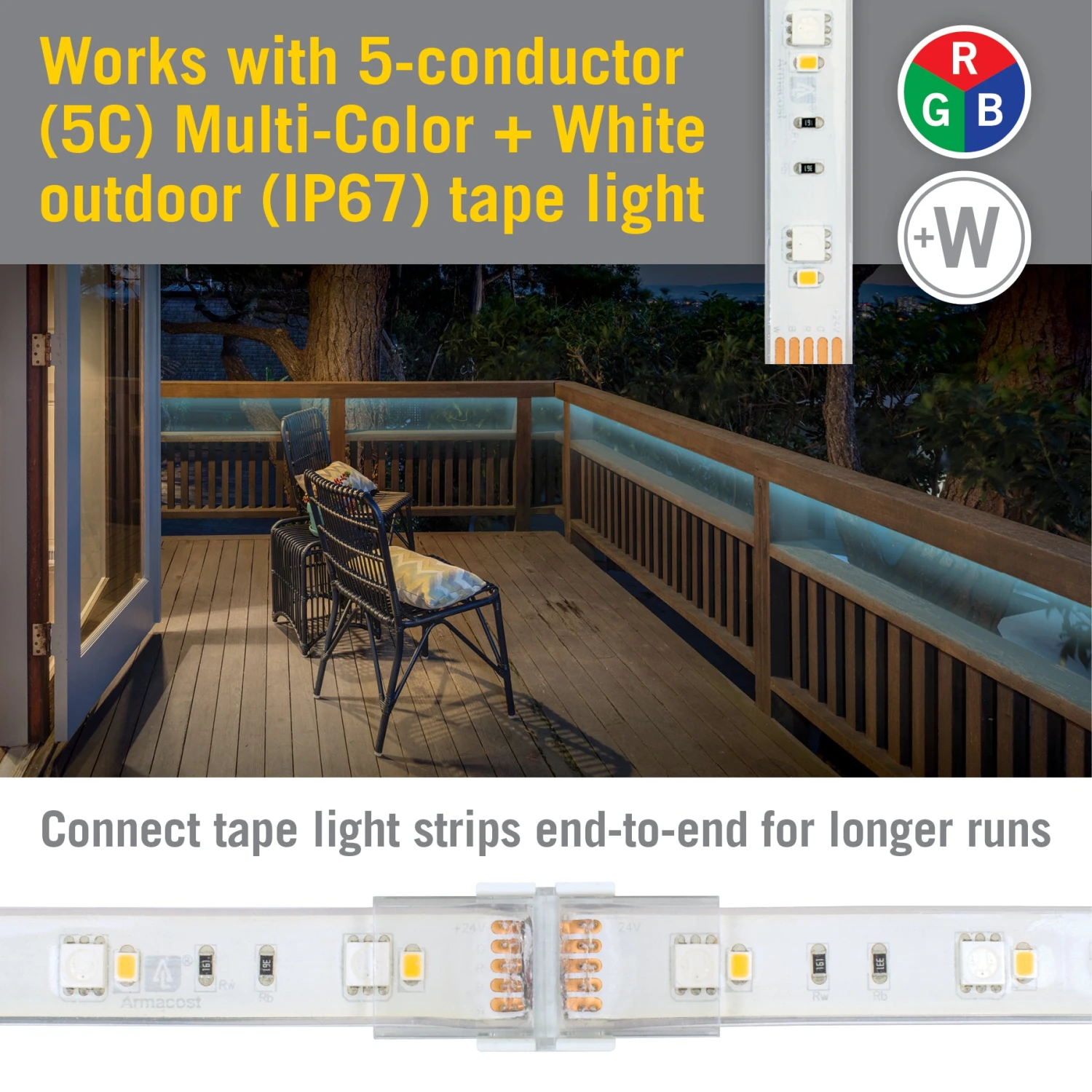 5 Pin IP67 Outdoor LED Strip Light RGB+W Tape To Tape Splice Connector 2 5 Pin IP67 Outdoor LED Strip Light RGB+W Tape To Tape Splice Connector - Image 2
