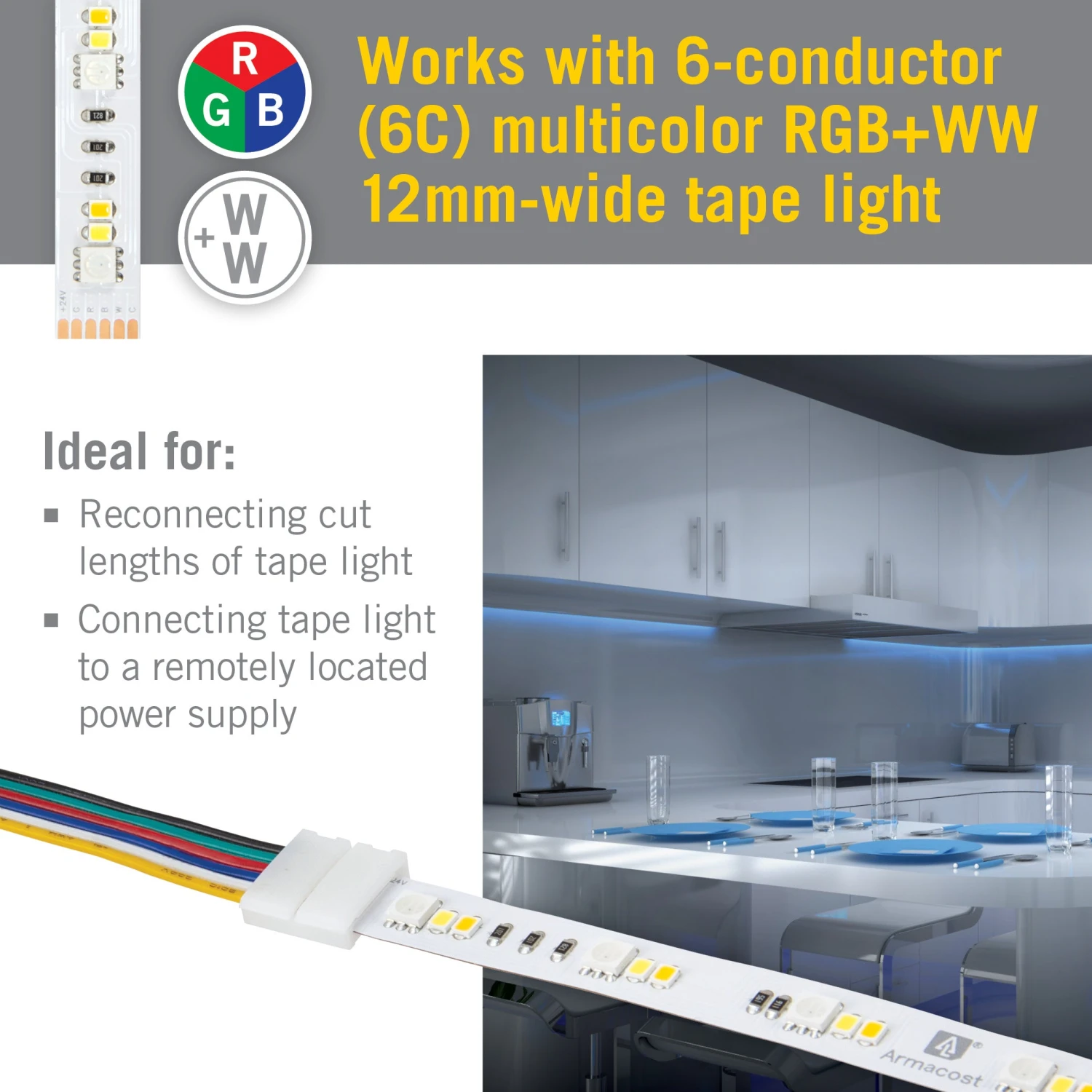 6 Pin RGB+WW LED Strip Light 48 In Tape To Wire Connector 3 6 Pin RGB+WW LED Strip Light 48 In Tape To Wire Connector - Image 3