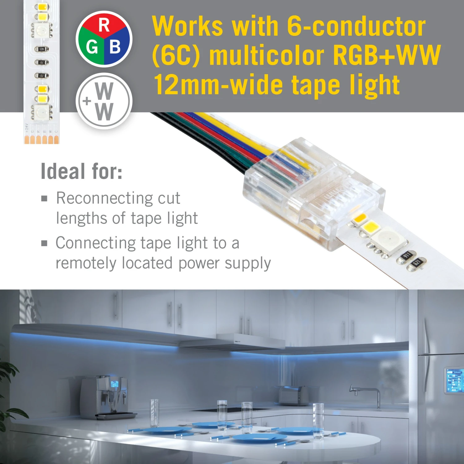 SureLock Pro 6 Pin RGB+WW LED Strip Light Tape To Wire Connector 2 SureLock Pro 6 Pin RGB+WW LED Strip Light Tape To Wire Connector - Image 2