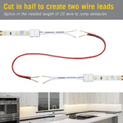 2 Pin Snap LED Strip Light Tape To Tape Connectors -Led accessories Shop 6in Tape to Tape Snap Connector 2C cut in half