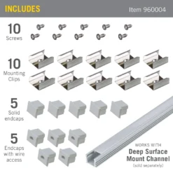 Mounting Accessory Packs For LED Tape Light Channels -Led accessories Shop Accessory Pack Deep Surface Mount Channels 960004 contents