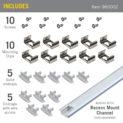 Mounting Accessory Packs For LED Tape Light Channels -Led accessories Shop Accessory Pack Recessed Channels 960002 contents