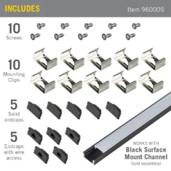 Mounting Accessory Packs For LED Tape Light Channels -Led accessories Shop Accessory Pack Surface Mount Channels Black 960005 contents
