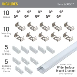 Mounting Accessory Packs For LED Tape Light Channels -Led accessories Shop Accessory Pack Wide Surface Mount Channels 960007 contents