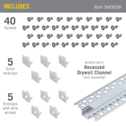 Mounting Accessory Packs For LED Tape Light Channels -Led accessories Shop Accessory Recessed Drywall Channels 960008 contents cd63ab1f 290c 406f abf1 c0ab15a89fa1