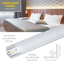 LED Tape Light Mounting Channel 32 LED Tape Light Mounting Channel -Led accessories Shop Corner Mount Silver dimensions