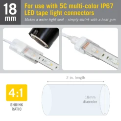 Heat Shrink Tubes For LED Strip Lights -Led accessories Shop Heat Shrink Tube 5 pack 18mm 970021 dimensions