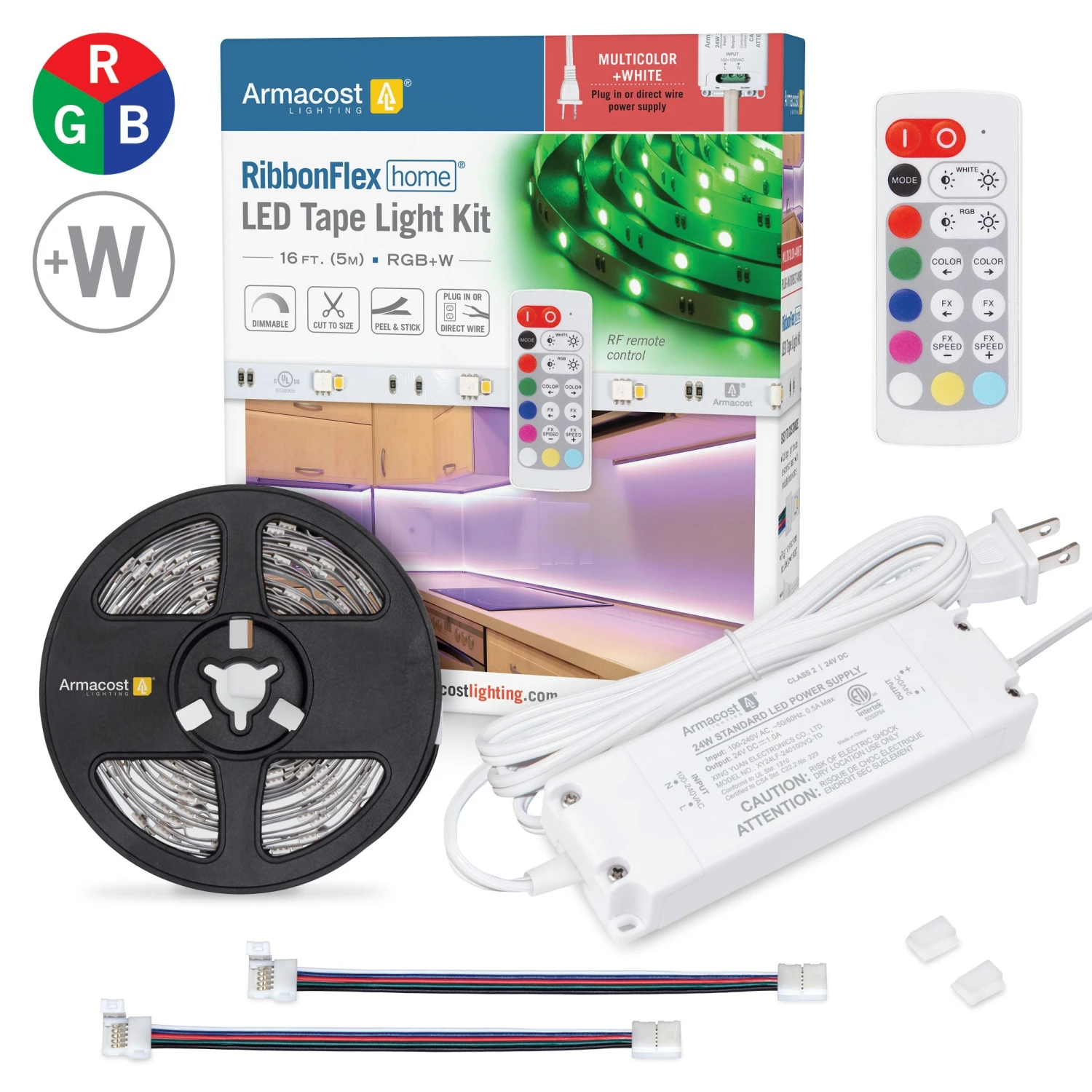 RibbonFlex Home 24V RGB+W Hardwire LED Strip Light Kit 1 RibbonFlex Home 24V RGB+W Hardwire LED Strip Light Kit