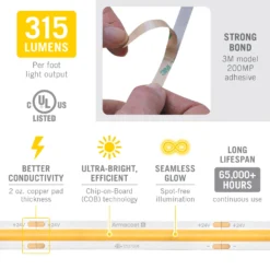 RibbonFlex Pro 24V White COB LED Strip Light Tape -Led accessories Shop white cob led 315lm 1 specs